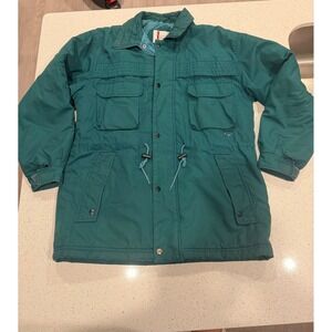 Vintage Guy Loren Teal Green Field Jacket Mens Large Quilted Lining Utility Coat